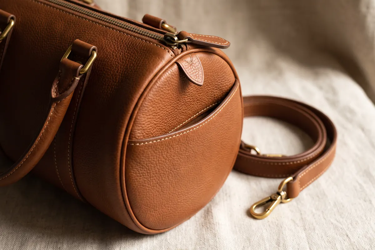 Grande plano do bolso lateral, da asa e do fecho de uma Hermès Lindy em pele granulada