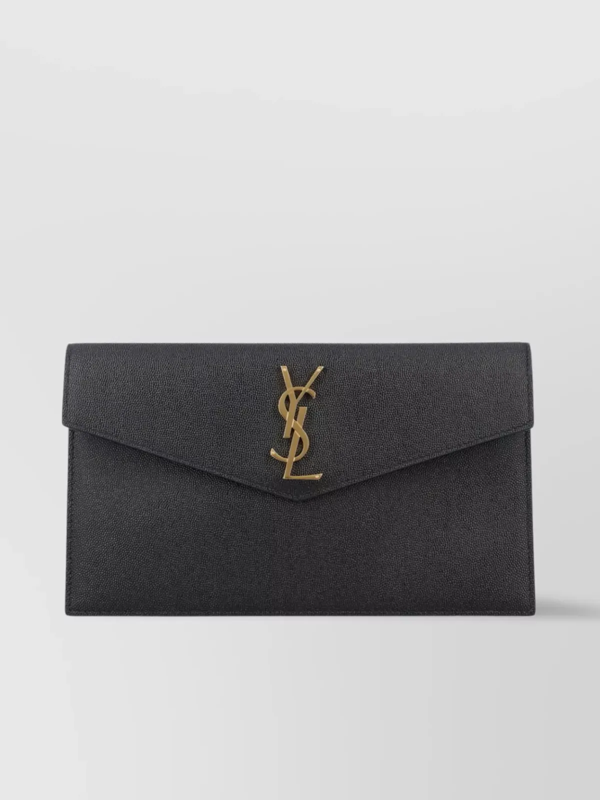 Pochette Saint Laurent Uptown Cassandre piccola in vitello nero martellato, placca YSL dorata sulla patta