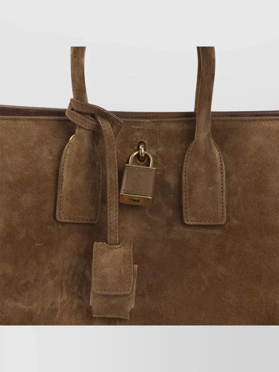 Sac à main Saint Laurent Sac de Jour Small en veau velours marron, cadenas et porte-clés ton bronze