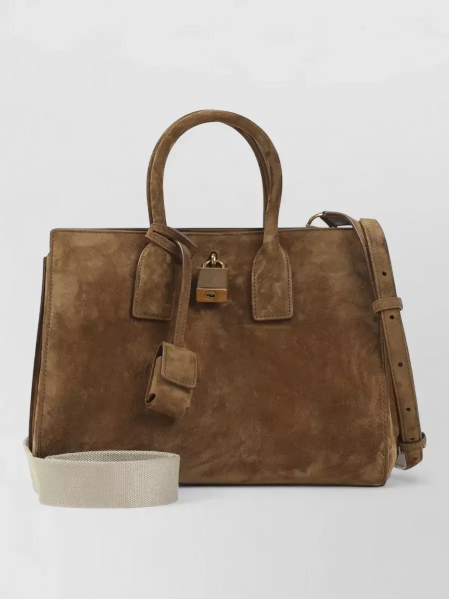 Sac à main Saint Laurent Sac de Jour Small en veau velours marron, bandoulières en cuir et en toile