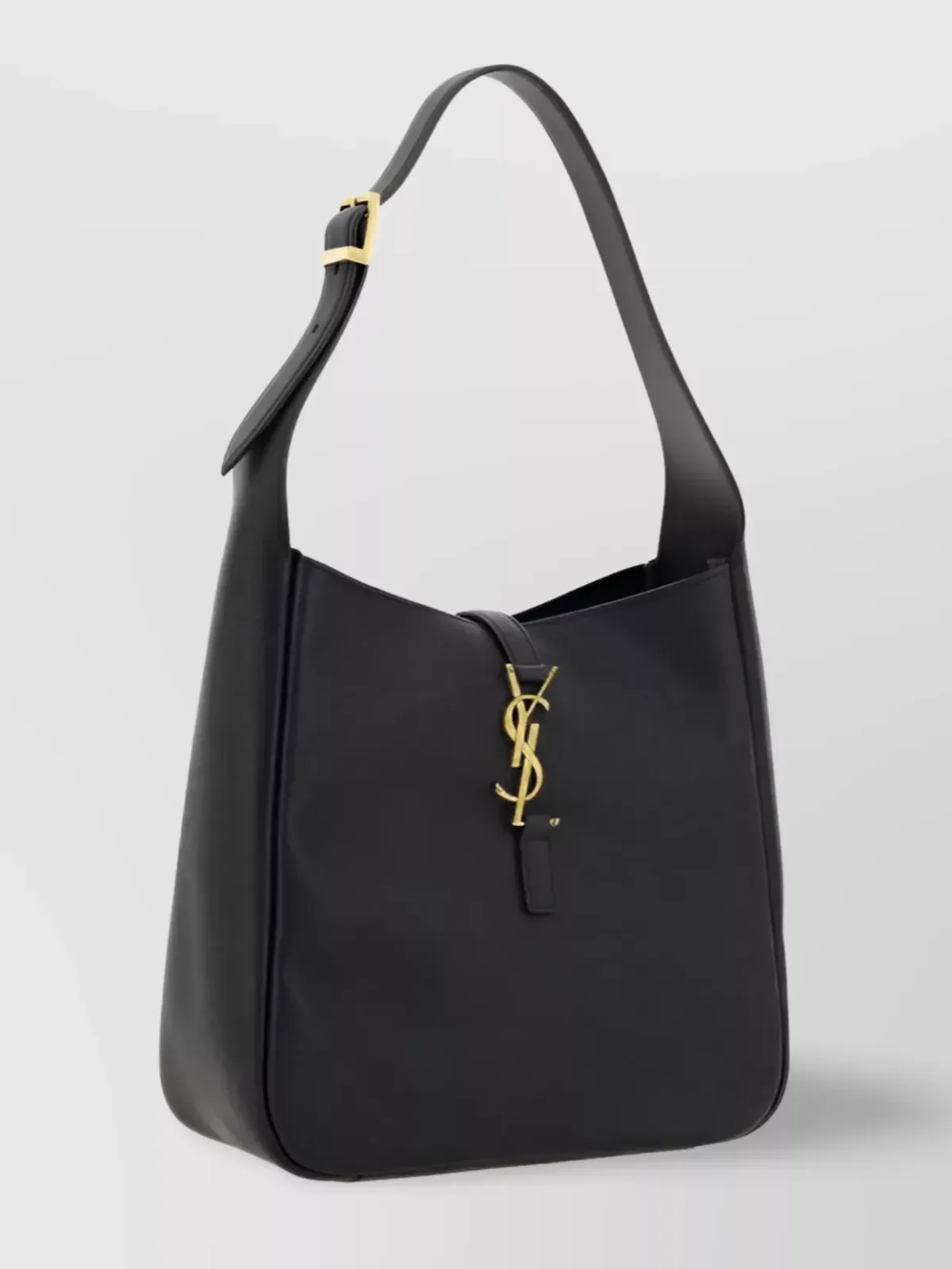 Saint Laurent Le 5 à 7小号流浪包，黑色颗粒纹小牛皮，带扣可调节肩带