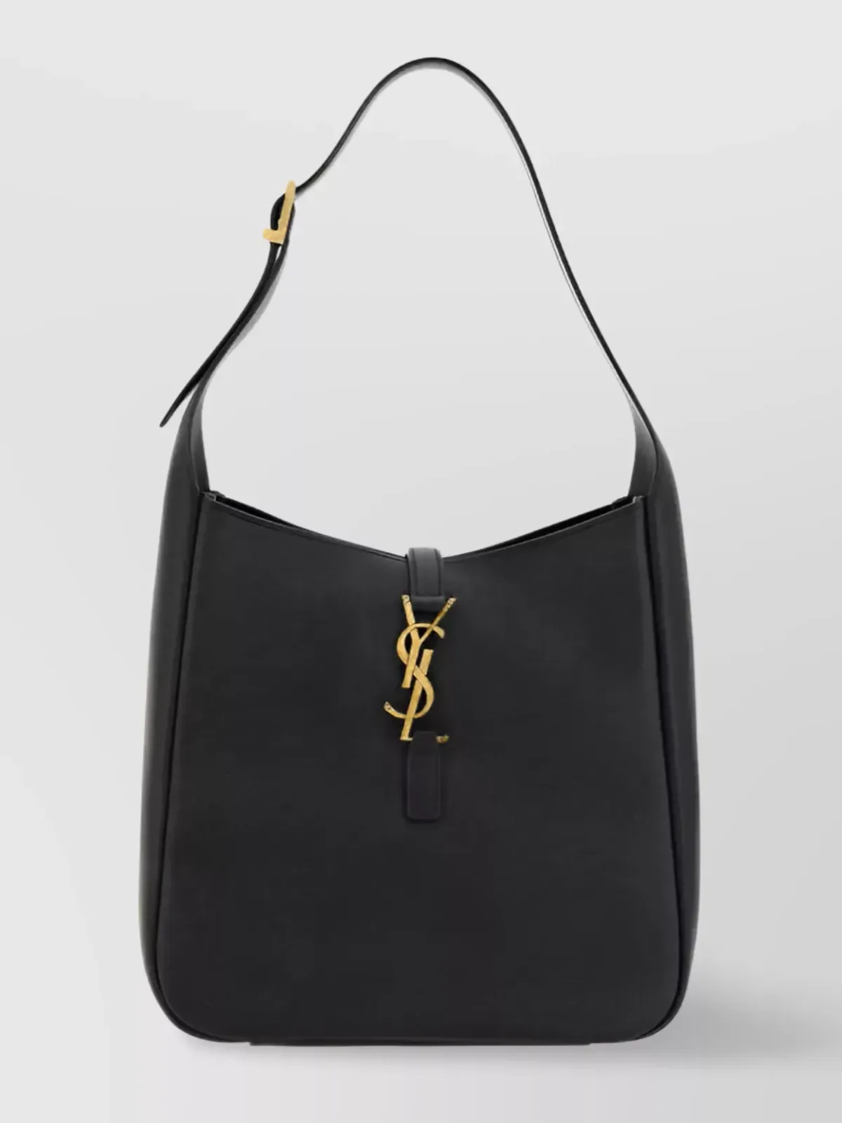Saint Laurent Le 5 à 7小号流浪包，黑色颗粒纹小牛皮，正面视图