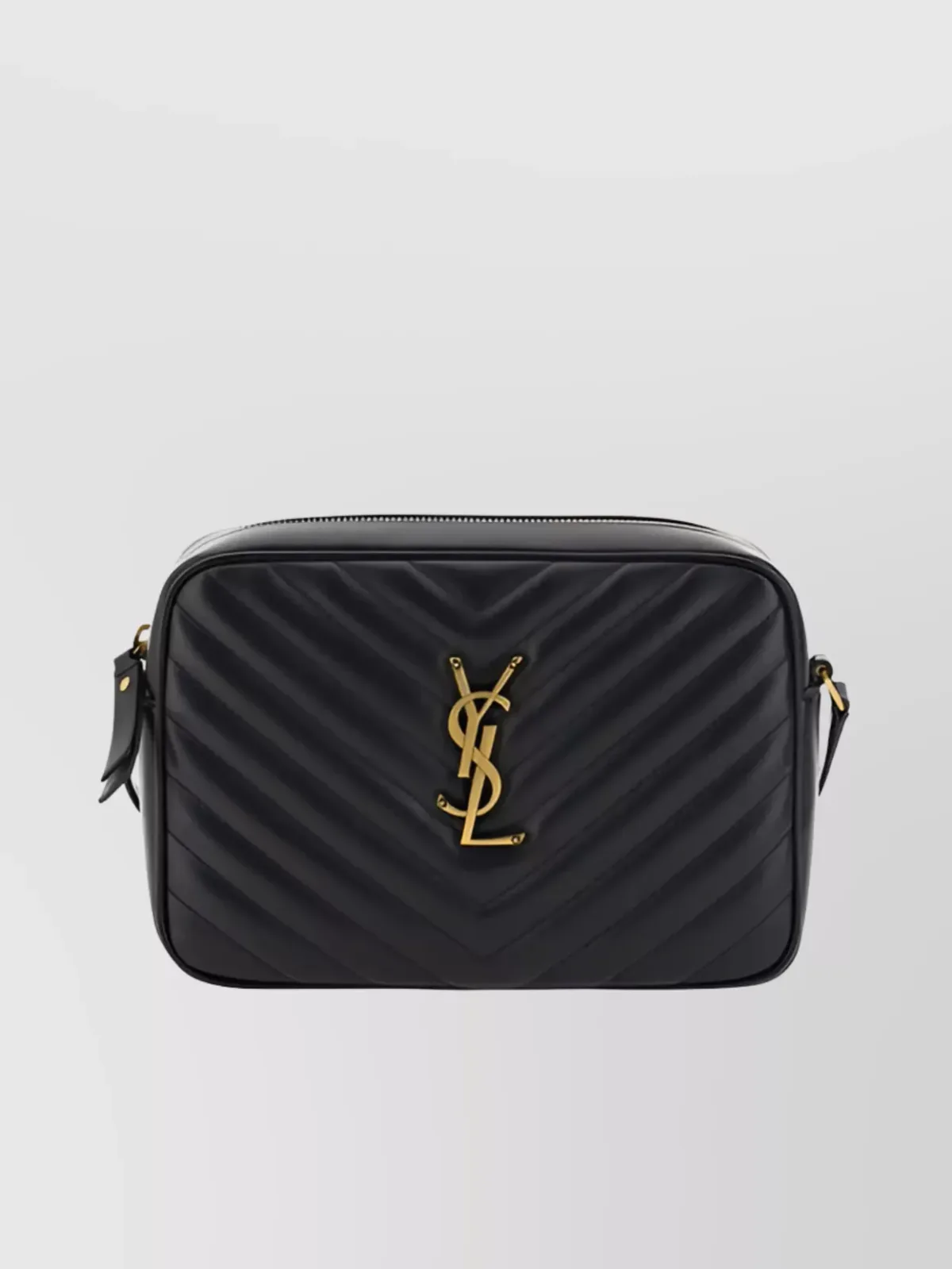 Saint Laurent Lou Medium Schultertasche aus schwarzem gestepptem Kalbsleder, strukturierte Camera-Bag-Form