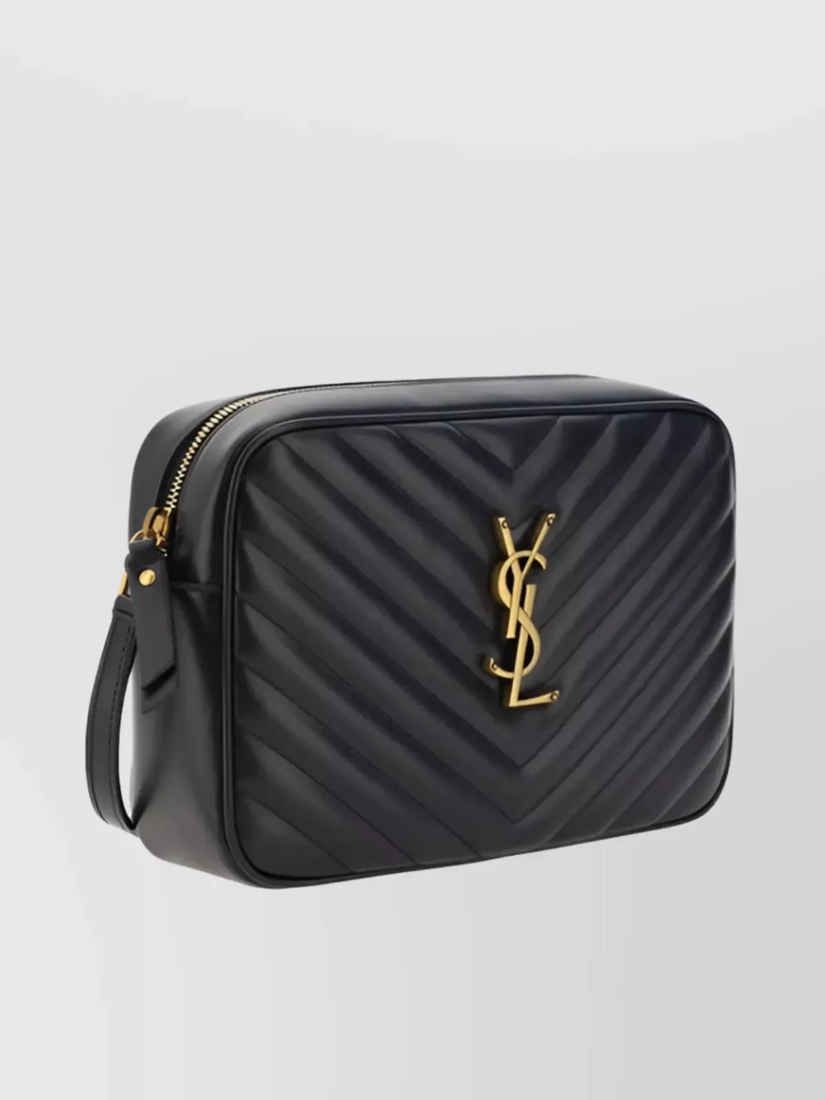 Saint Laurent Lou Medium Schultertasche aus schwarzem gestepptem Kalbsleder, Reißverschluss oben