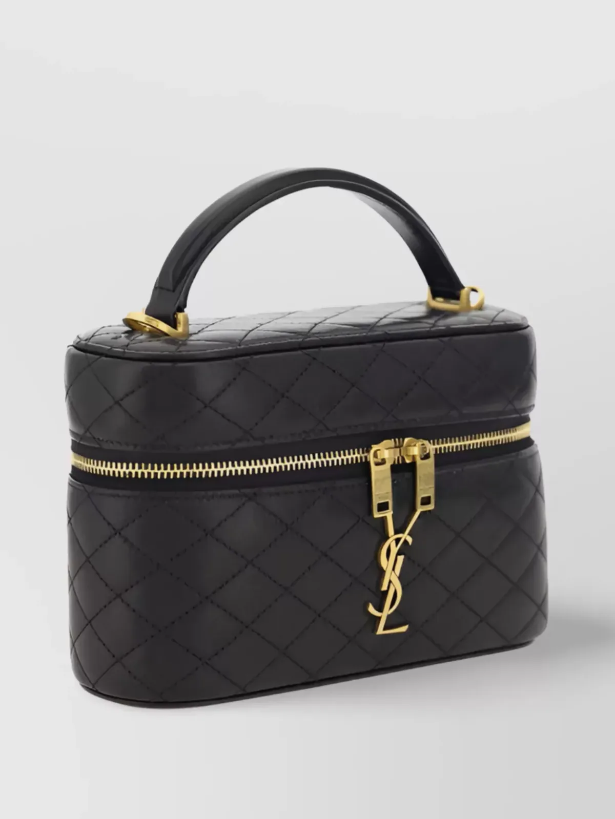 Saint Laurent Gaby Vanity Bag aus schwarzem gestepptem Lammleder, Lammleder mit Rautensteppung
