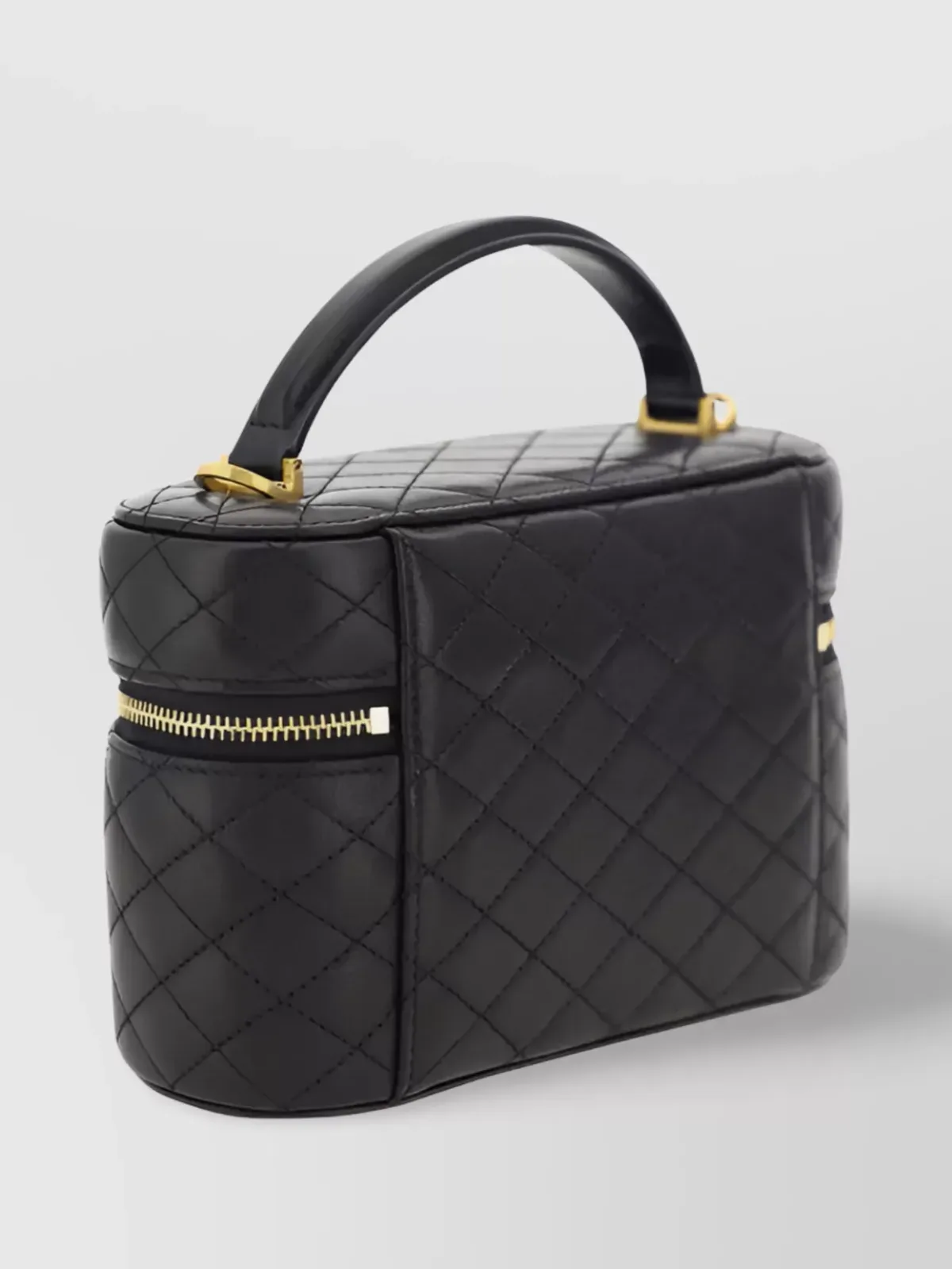 Saint Laurent Gaby Vanity Bag aus schwarzem gestepptem Lammleder, strukturiertes Seitenprofil