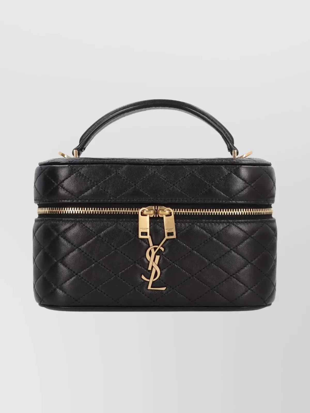 Saint Laurent Gaby Vanity Bag aus schwarzem gestepptem Lammleder, flacher Henkel oben