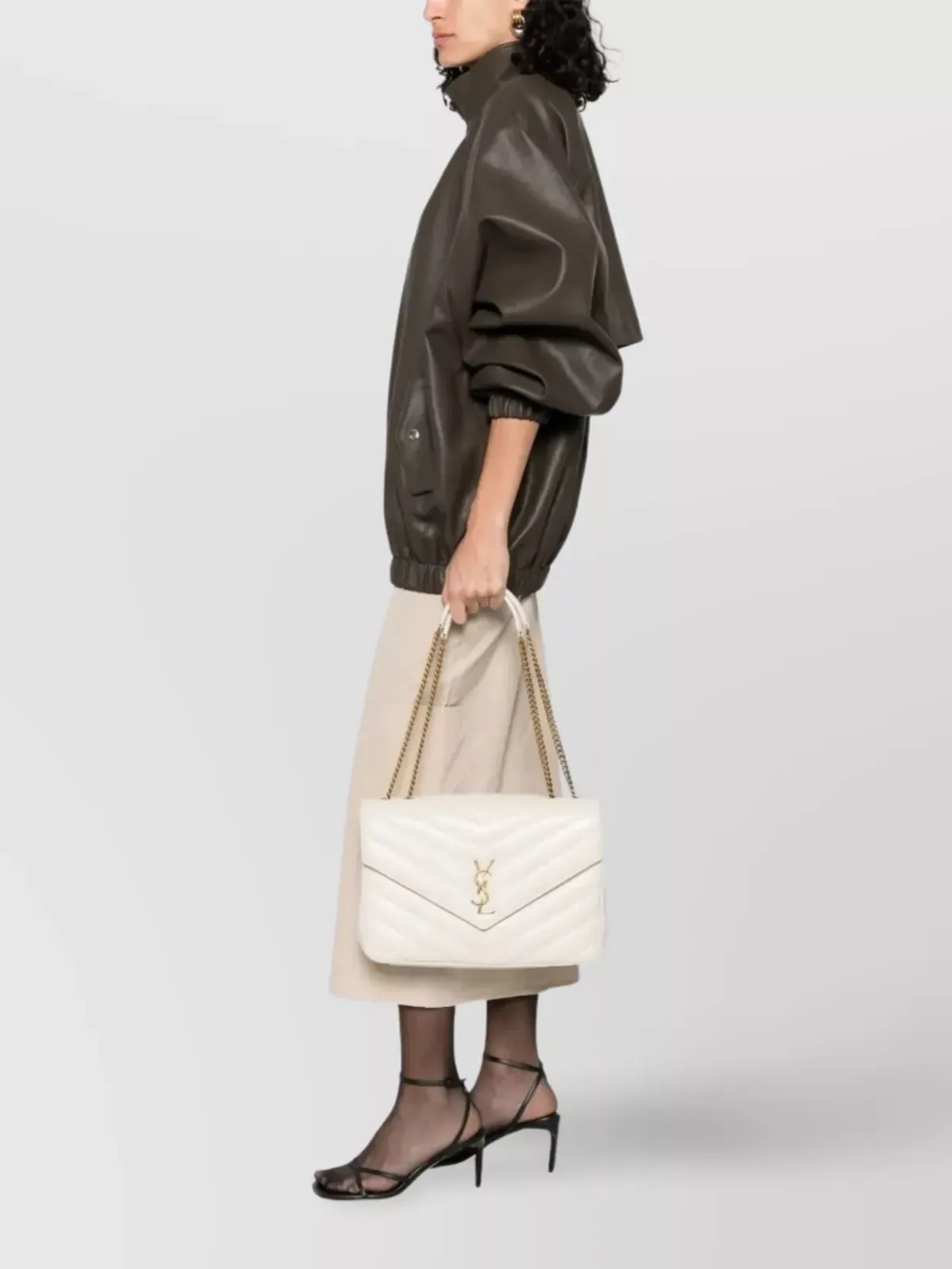 Borsa a spalla Saint Laurent Loulou Large in Bianco, foto 2