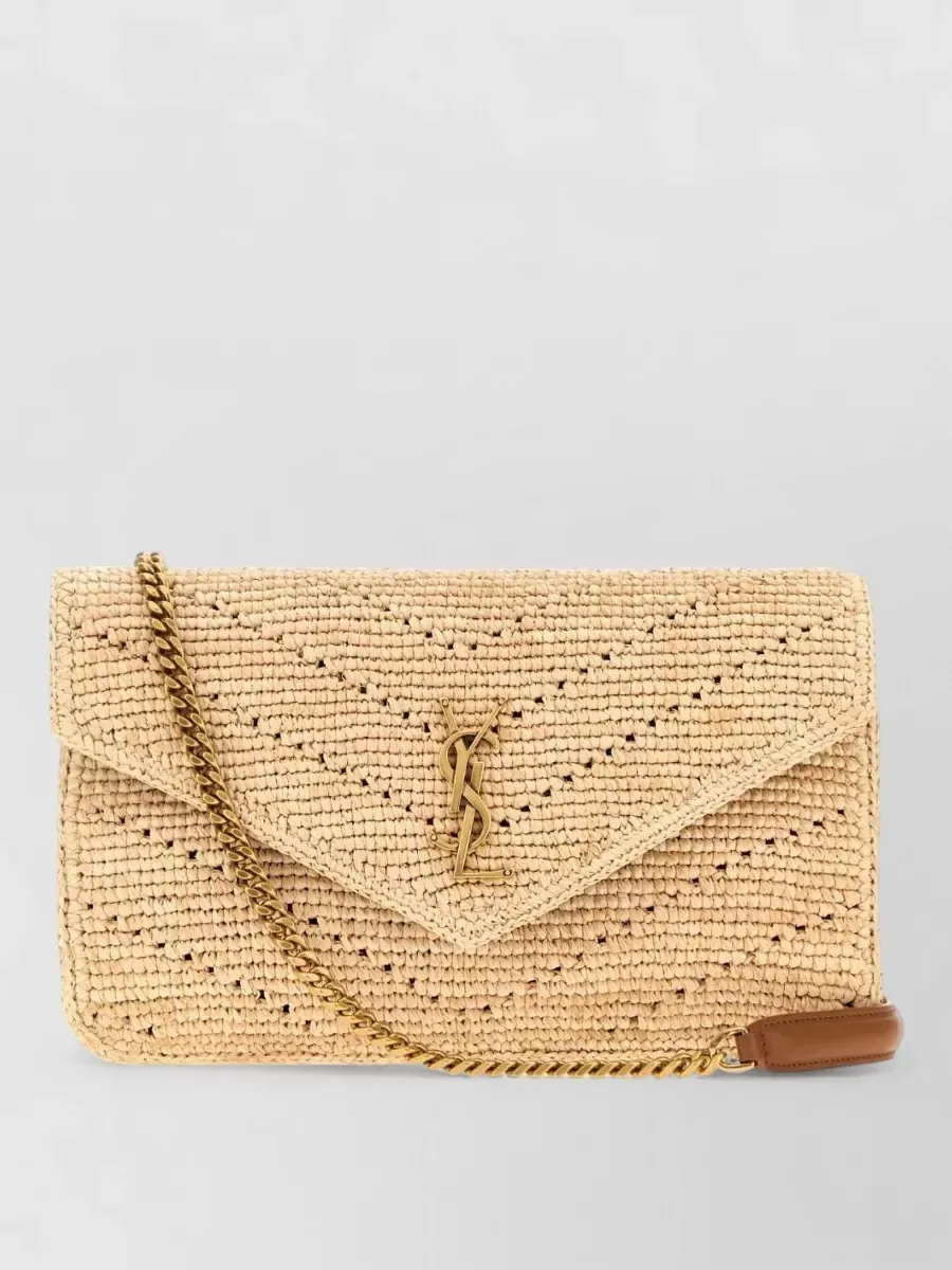 Pochette Saint Laurent Loulou in rafia beige, foto 1