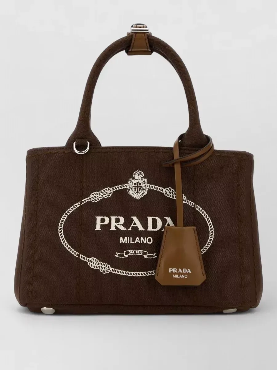 Prada Mini Canvas Top Handle Bag in Brown, photo 1