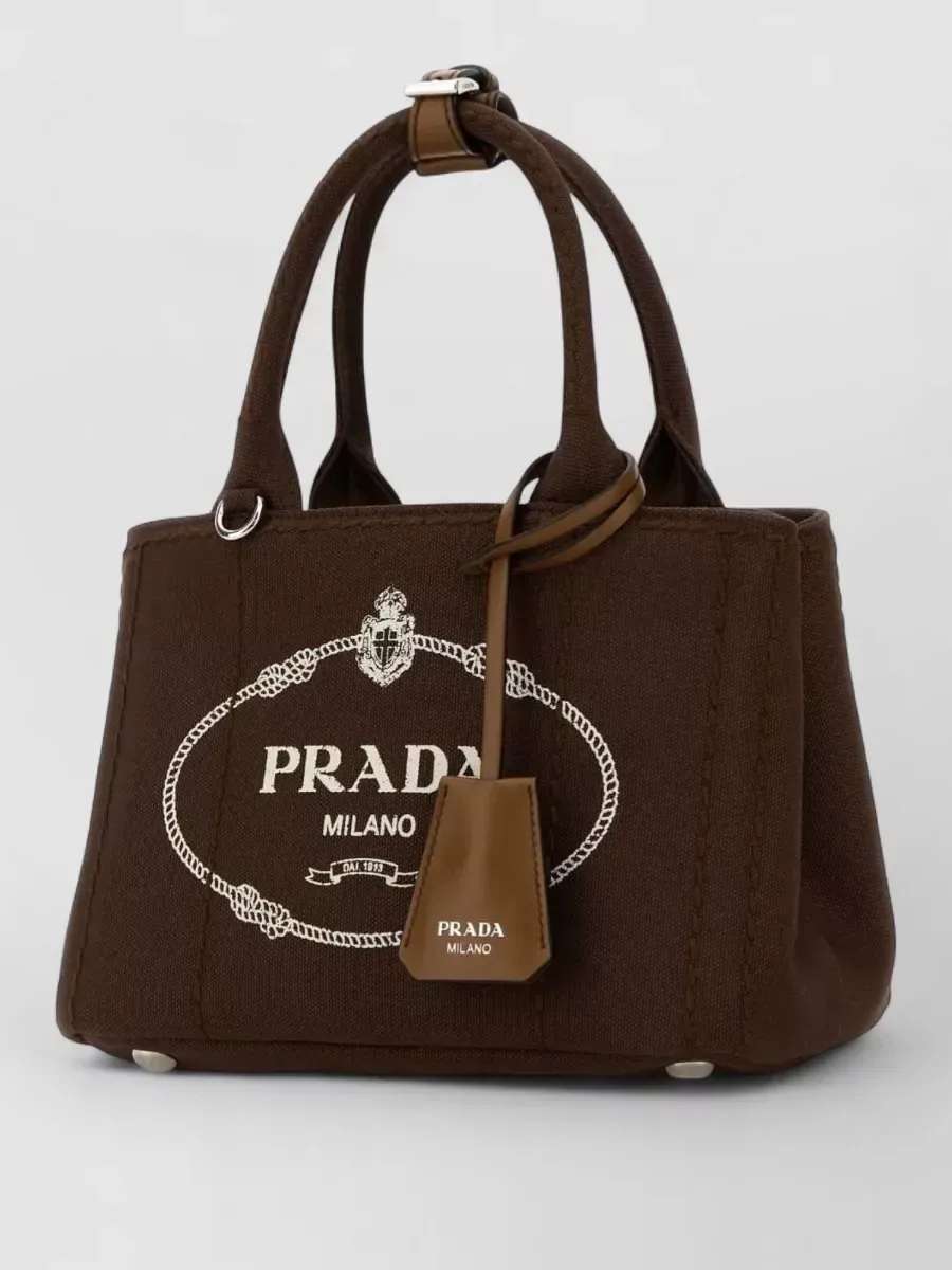 Prada Mini Canvas Top Handle Bag in Brown, photo 2