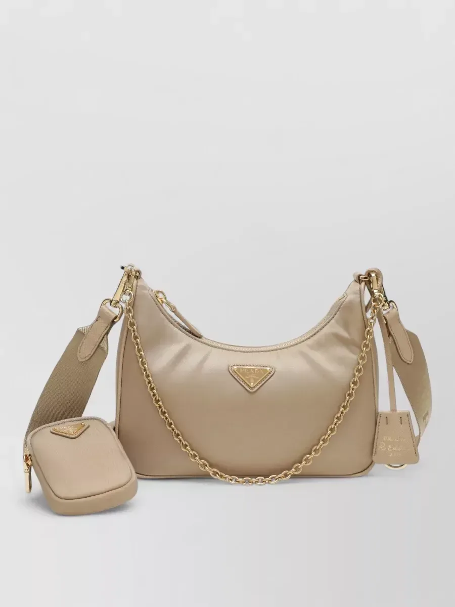 Mala de ombro Prada com corrente e bolsa em Bege, foto 1