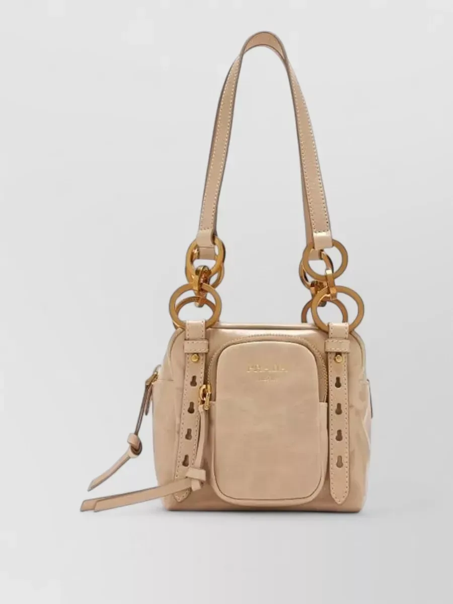 Mini borsa a spalla Prada con dettaglio ad anello in beige, foto 1