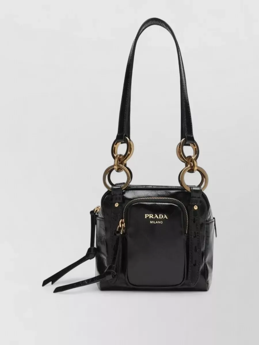 Mini borsa a spalla Prada con dettaglio ad anello in nero, foto 1