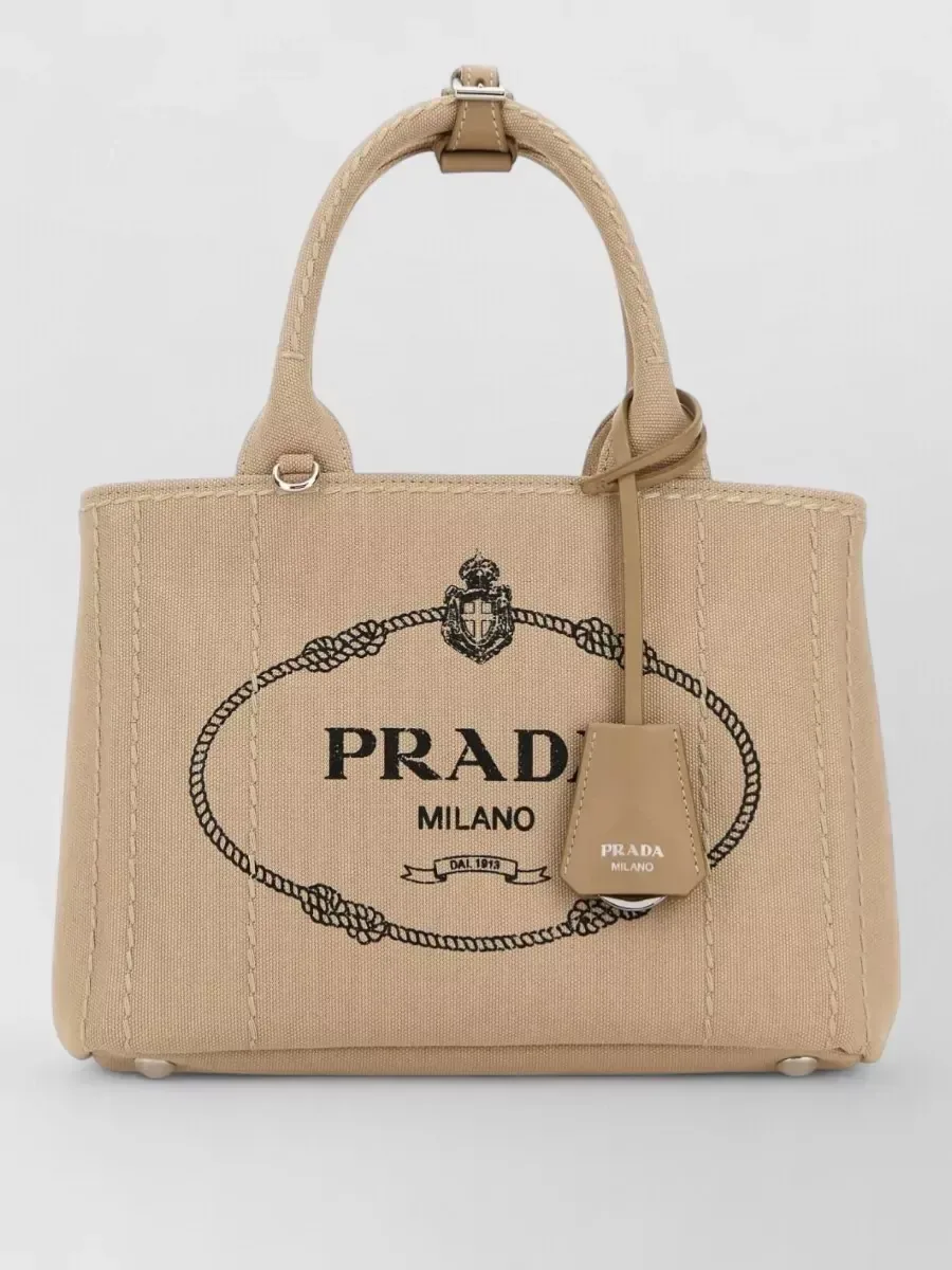 Prada Small Canvas Shoulder Bag in Beige, photo 1