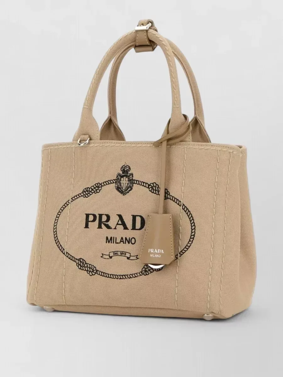 Prada Small Canvas Shoulder Bag in Beige, photo 2