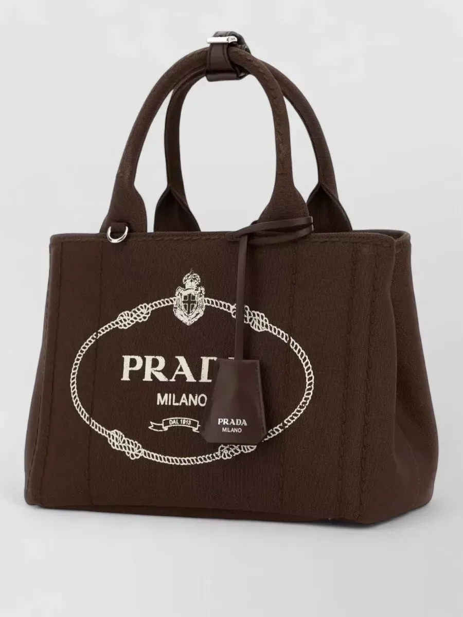 Prada Small Canvas Shoulder Bag in Brown, photo 2