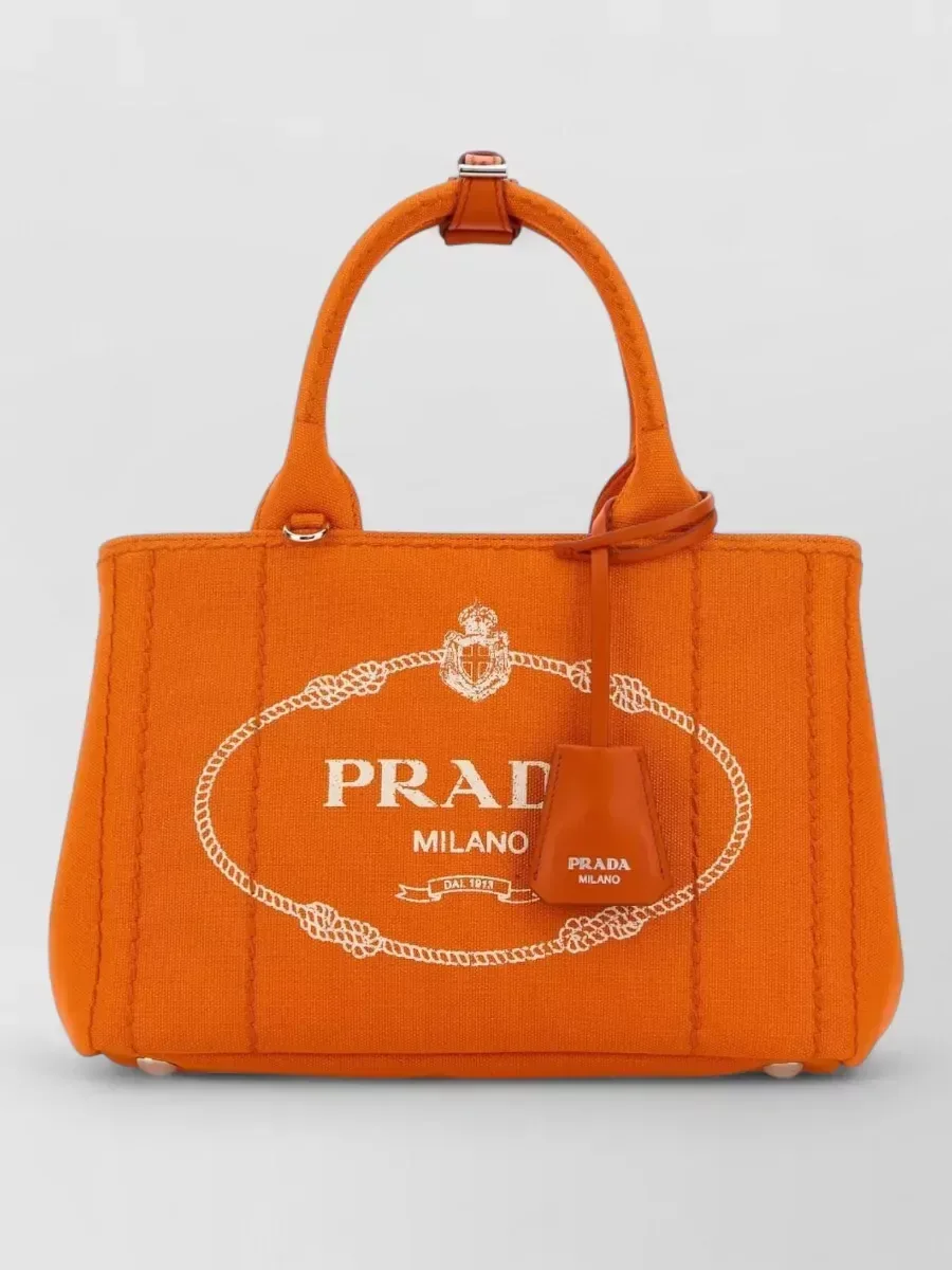 Prada Small Canvas Shoulder Bag in Orange, photo 1