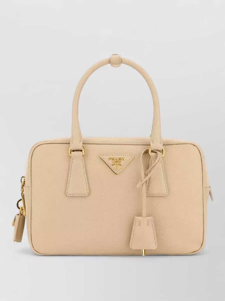 Prada Zip Top Leather Bag em Bege, foto 1