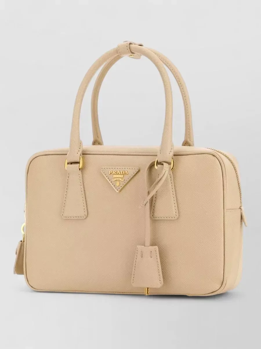 Prada Zip Top Leather Bag em Bege, foto 2