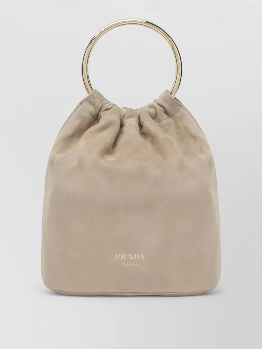 Borsa a secchiello Prada in camoscio beige, foto 1