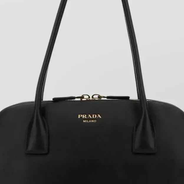 Prada Medium Structured Shoulder Bag in Black, detail