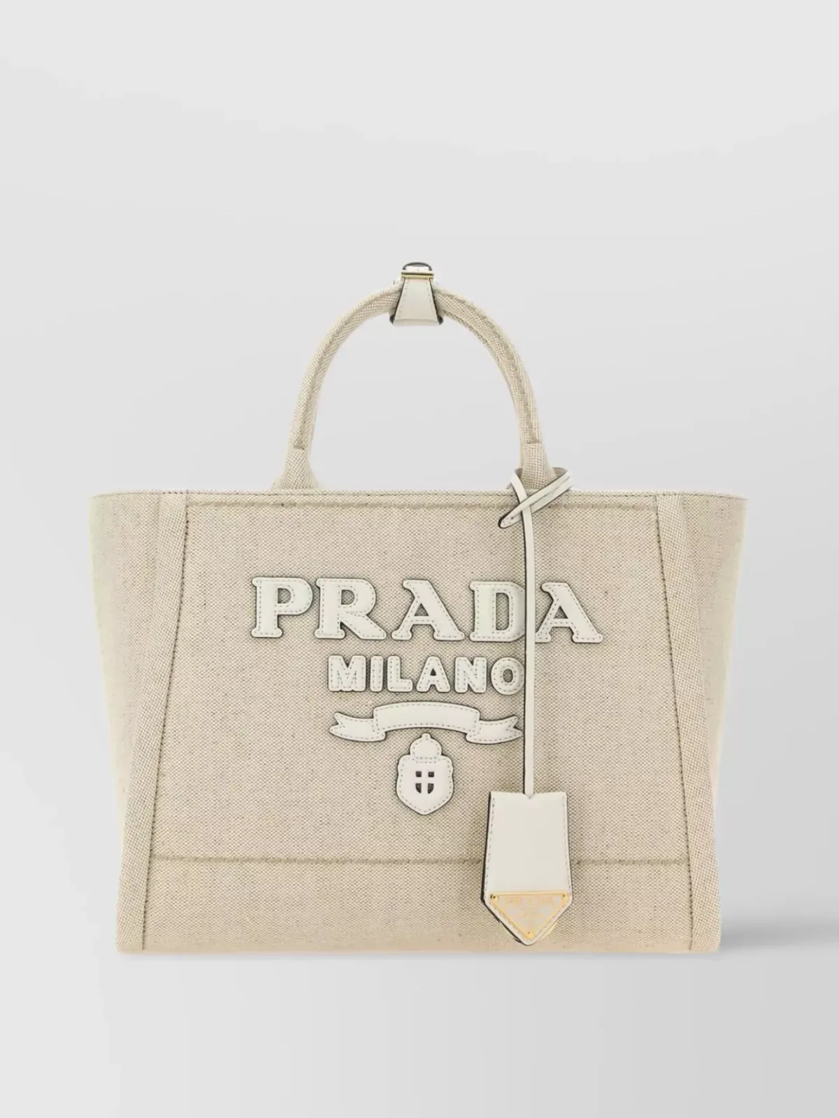 Prada Triangle Canvas Tote in Beige, Foto 1