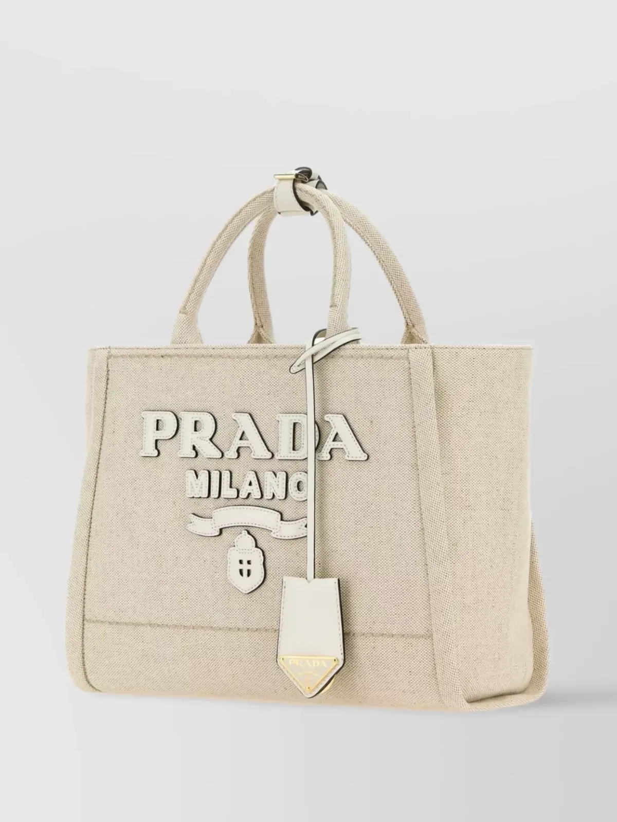 Prada Triangle Canvas Tote in Beige, Foto 3