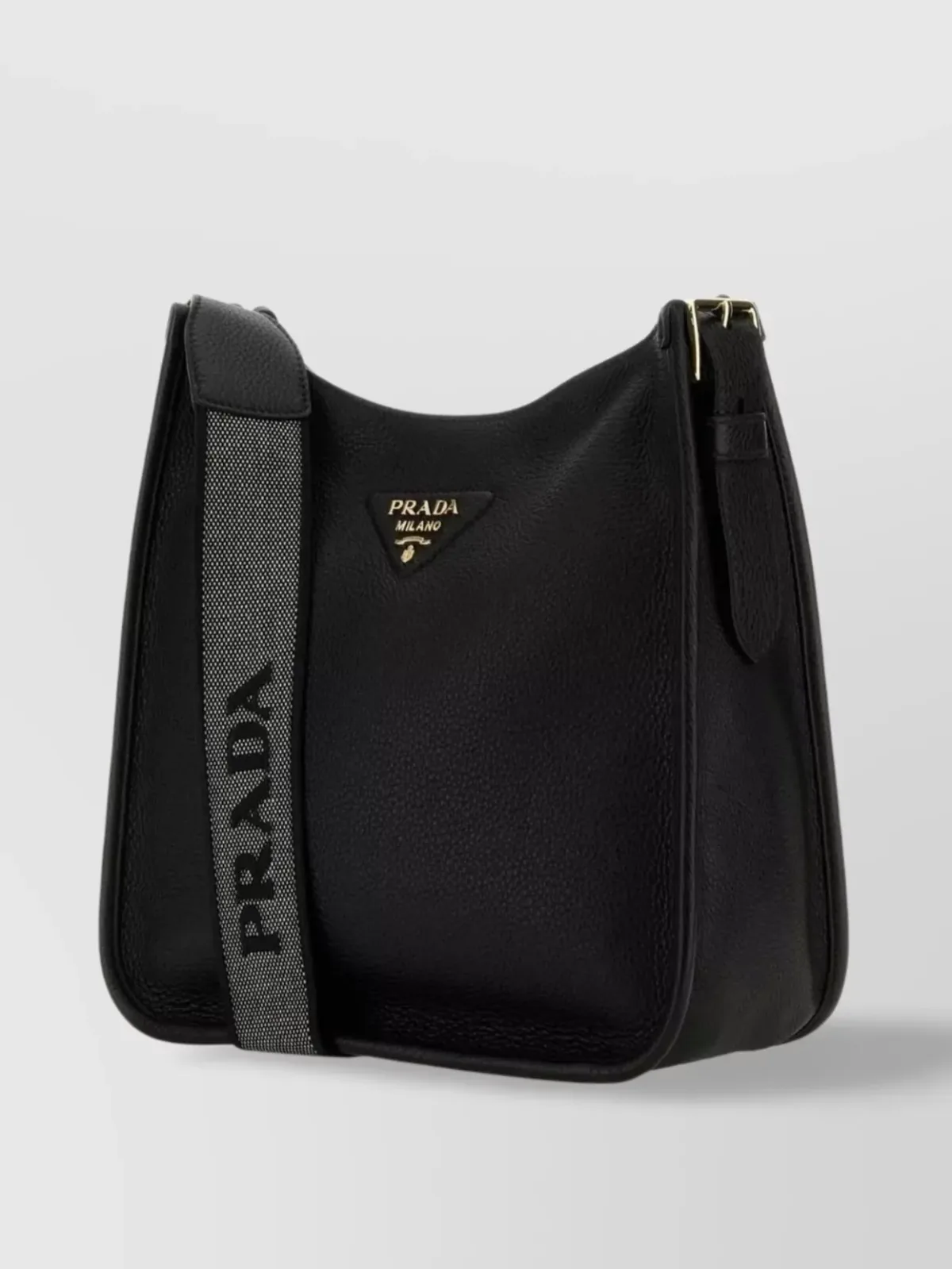 Sac porté épaule Prada noir en cuir de veau texturé, photo 2