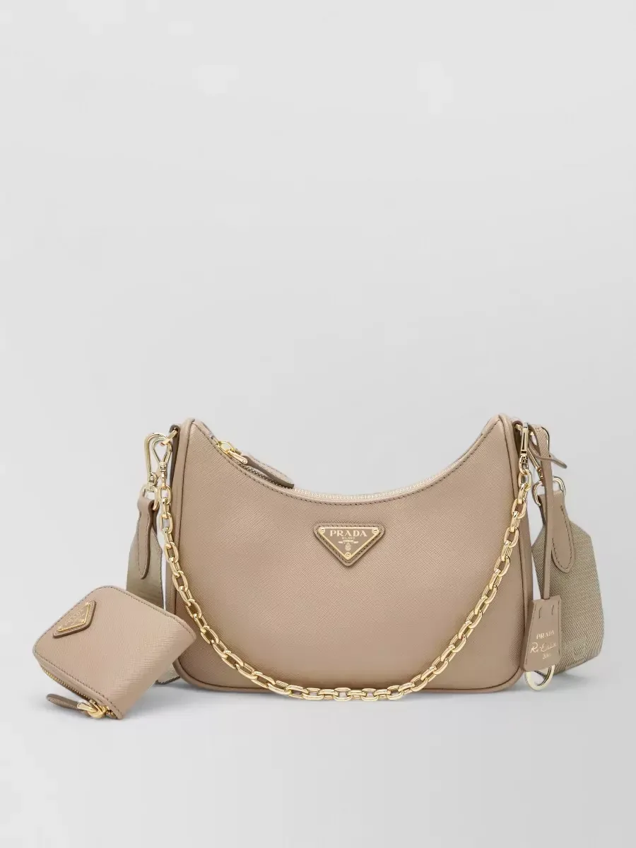 Prada Strukturierte Schultertasche mit Kette in Beige, Foto 1