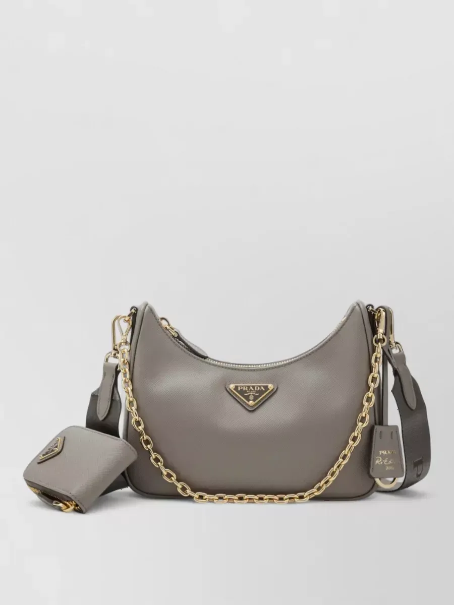 Prada Strukturierte Schultertasche mit Kette in Grau, Foto 1