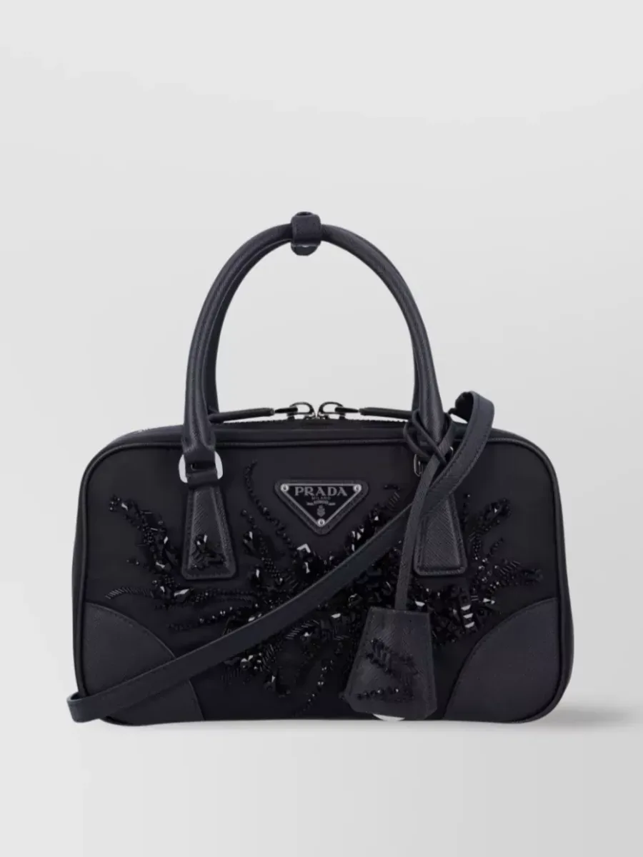 Prada Re-Edition Embellished Nylon Shoulder Bag in Black