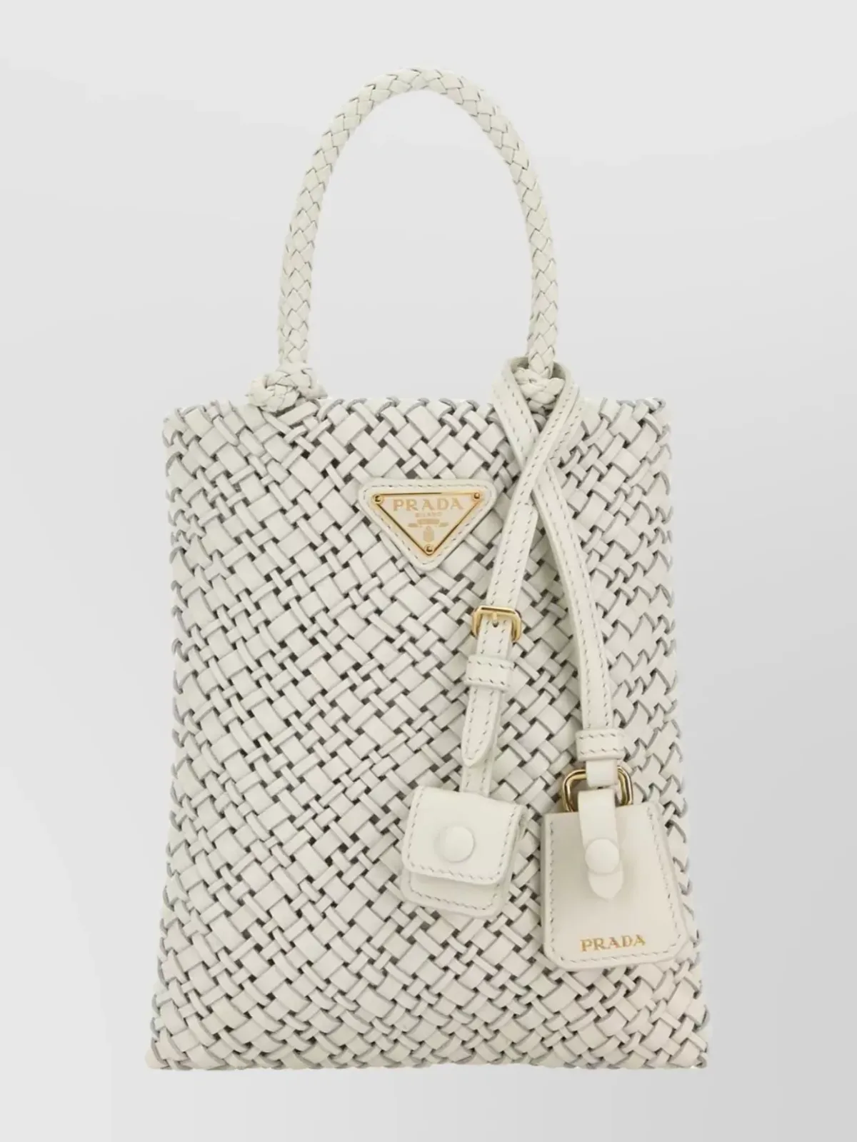 Prada Braided Leather Shoulder Bag in White, photo 1