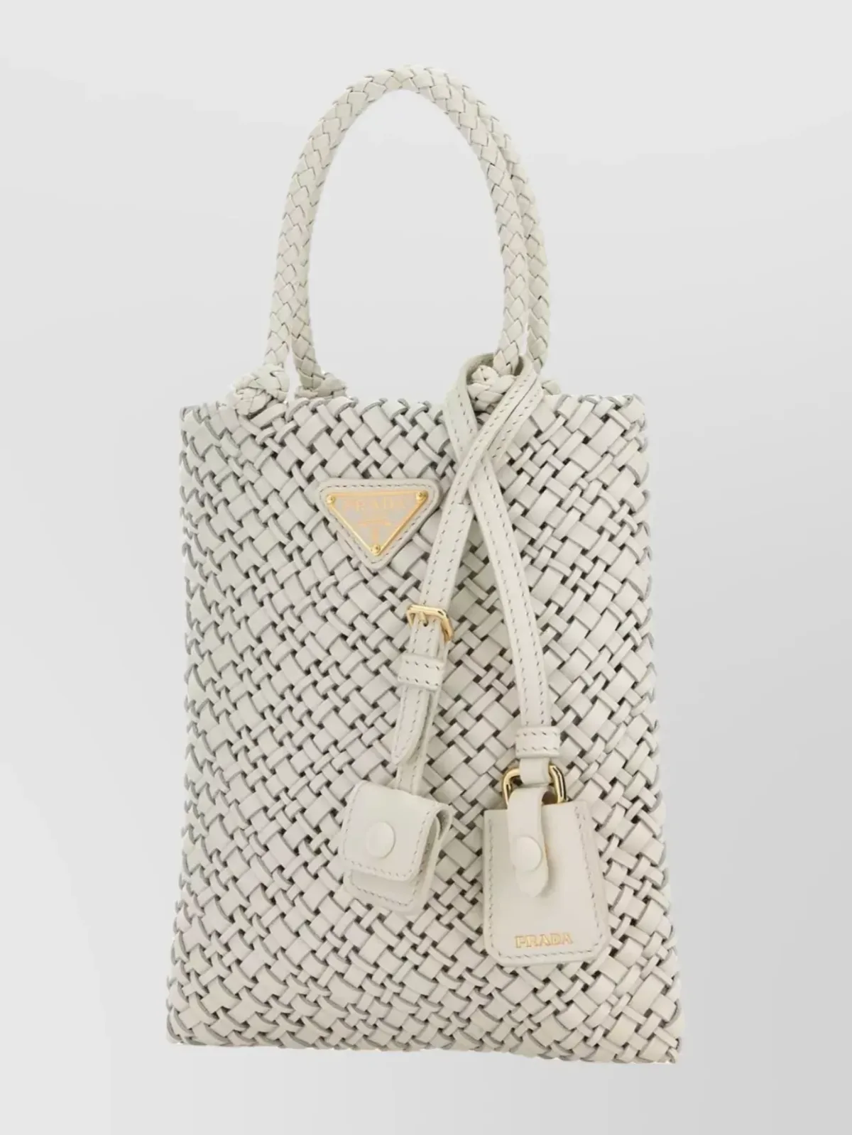 Prada Braided Leather Shoulder Bag in White, photo 2