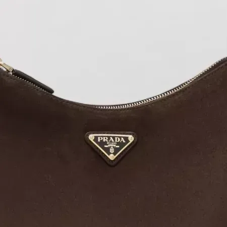 Prada Suede Finish Top Handle Bag in Brown, detail