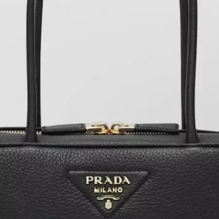 Prada Rectangular Double Handle Bag in Black, detail