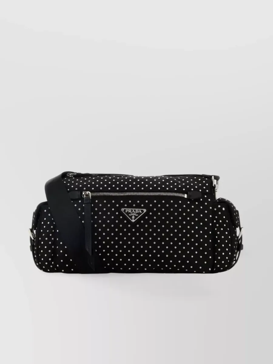 Prada Re-Edition Studded Nylon Shoulder Bag in Black