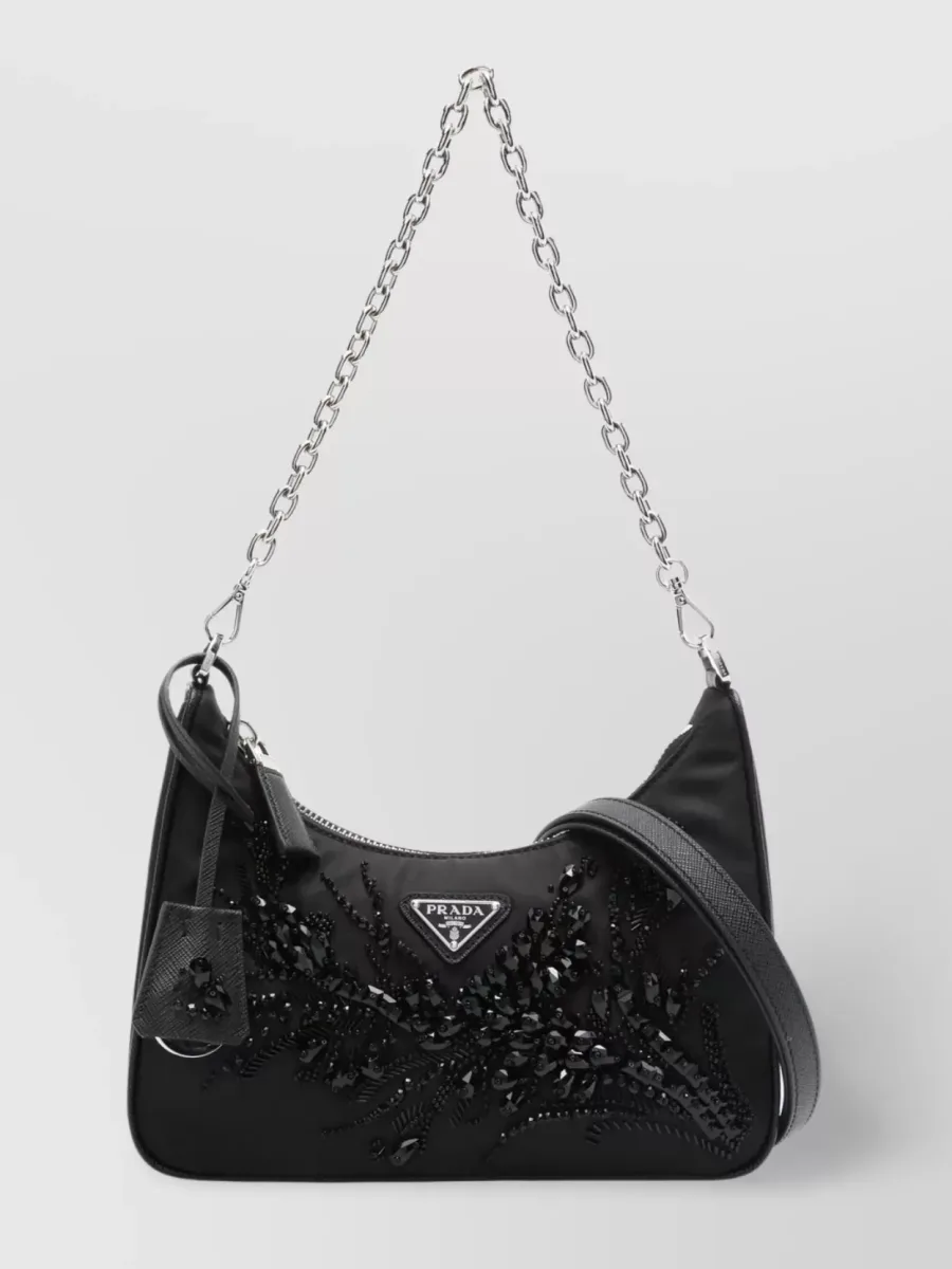 Prada Re-Edition Crystal Embellished Shoulder Bag in Black