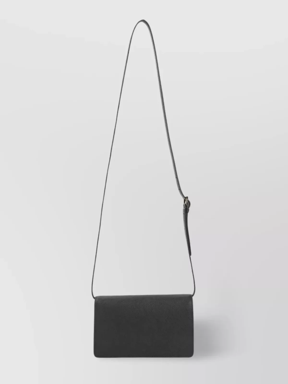 Сумка Prada Mini Crossbody Bag из чёрной фактурной кожи, вид с логотипом