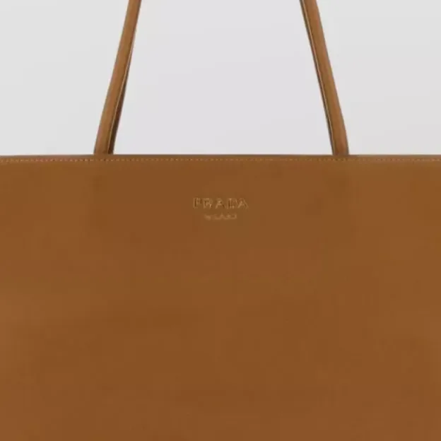 Prada Structured Leather Top Handle Bag in Tan, detail