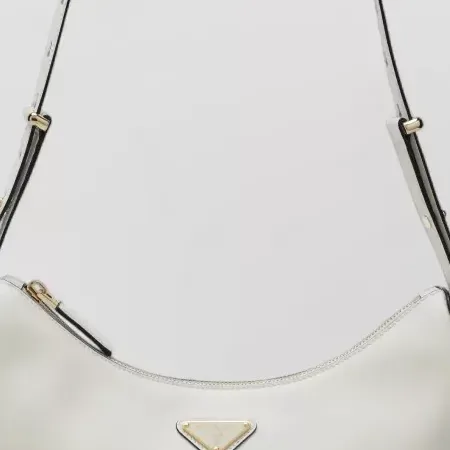 Prada Logo Plaque Shoulder Bag in White, detail