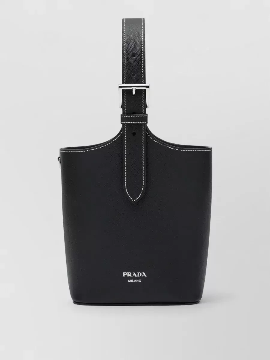 Prada Contrast Stitch Bucket Bag in Black, photo 1