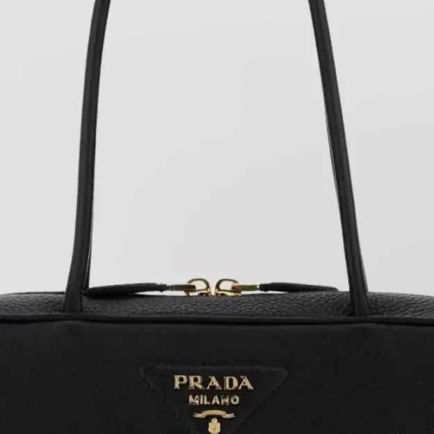 Prada Deer Leather Double Handle Bag in Black, detail