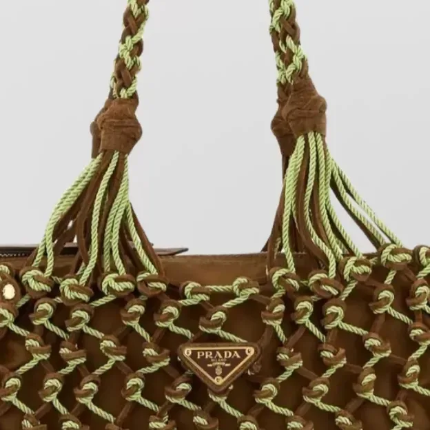 Prada Braided Handle Shoulder Bag in Brown, detail