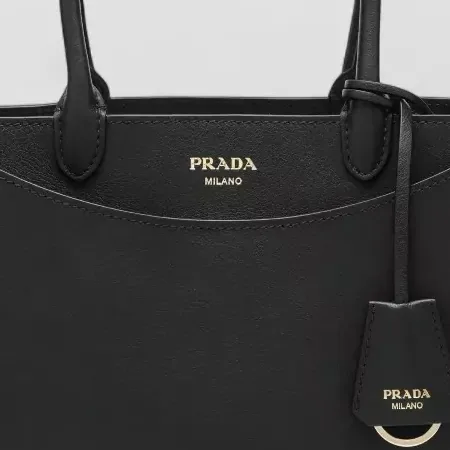Prada Top Handle Bag with Charm in Black, detail