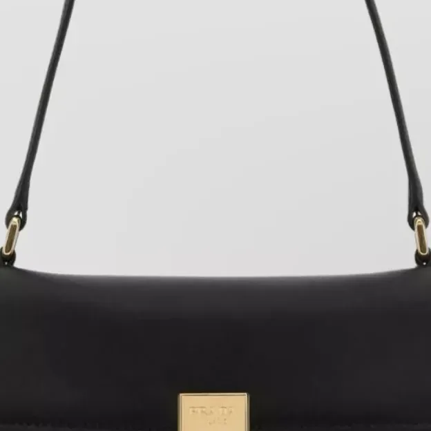 Prada Calf Leather Flap Bag in Black, detail