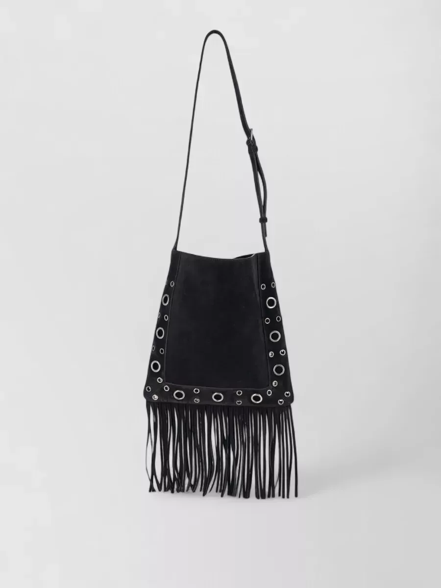 Valentino Garavani Fringed Studded Shoulder Bag باللون الأسود، صورة 4