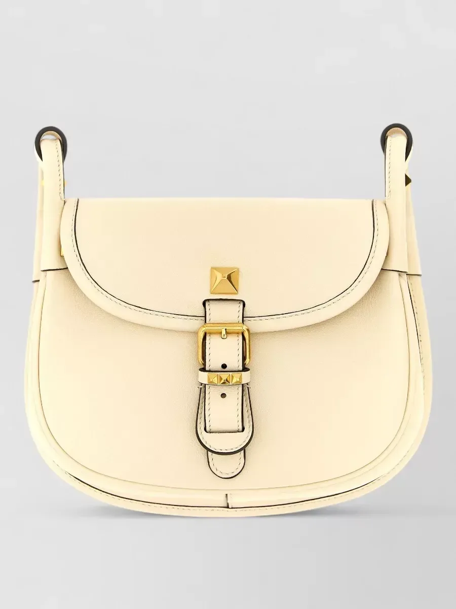 Borsa a spalla Valentino Garavani con borchie e fibbia beige, foto 1
