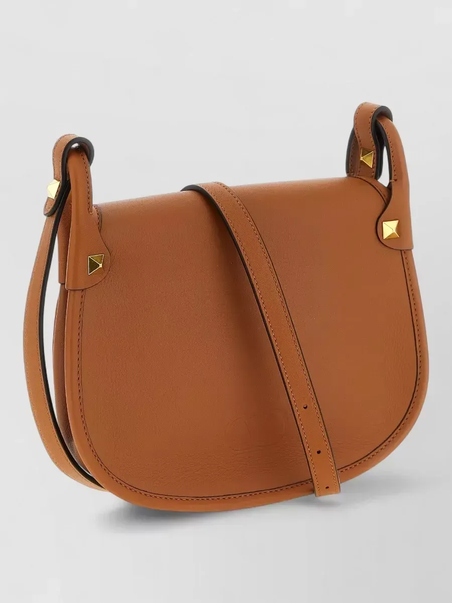 Borsa a spalla Valentino Garavani con borchie e fibbia marrone, foto 2