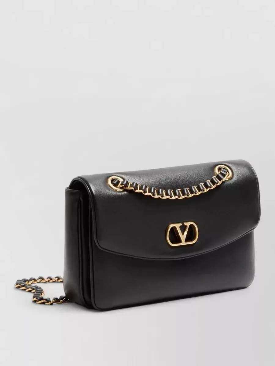 Valentino Garavani Leather Chain Shoulder Bag in Black, photo 4
